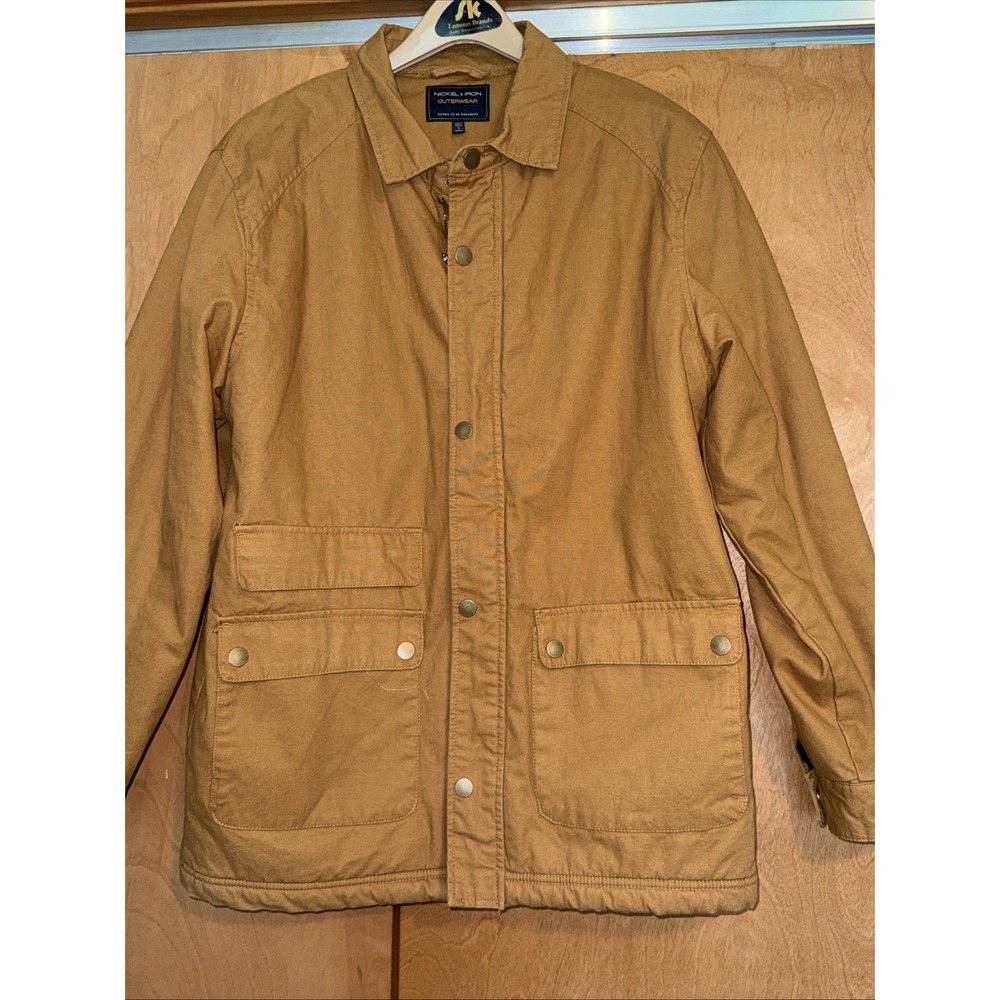 Nickel & Iron Jacket Men's Large Khaki Fleece Lined Collar Flap Pockets